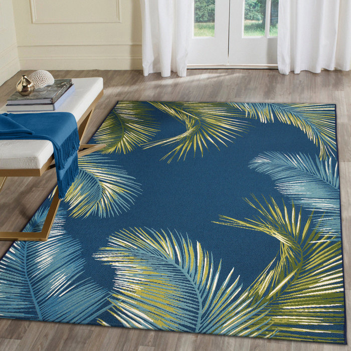 Bayou Breeze Shira Power Loom Navy/Green Indoor/Outdoor Rug & Reviews